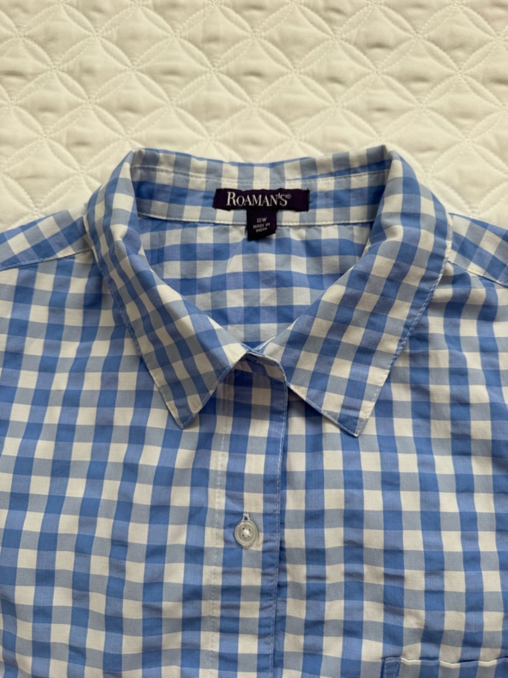 Roaman's Blue White Gingham Check Button-Down Tie Short Sleeve Shirt Size 18W - Picture 9 of 15